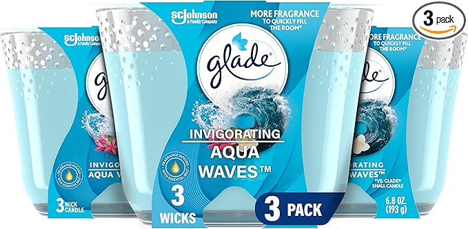 Candle Aqua Waves, Fragrance Candle Infused with Essential Oils, Air Freshener Candle, 3-Wick Candle, 6.8 Oz, product image