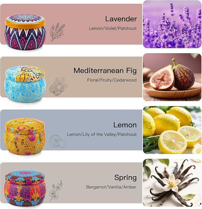 Candle Gift Set for Women, 4 Pack Long Lasting Lavender Scented Soy Candles, Aromatherapy Candles for Home Relaxation