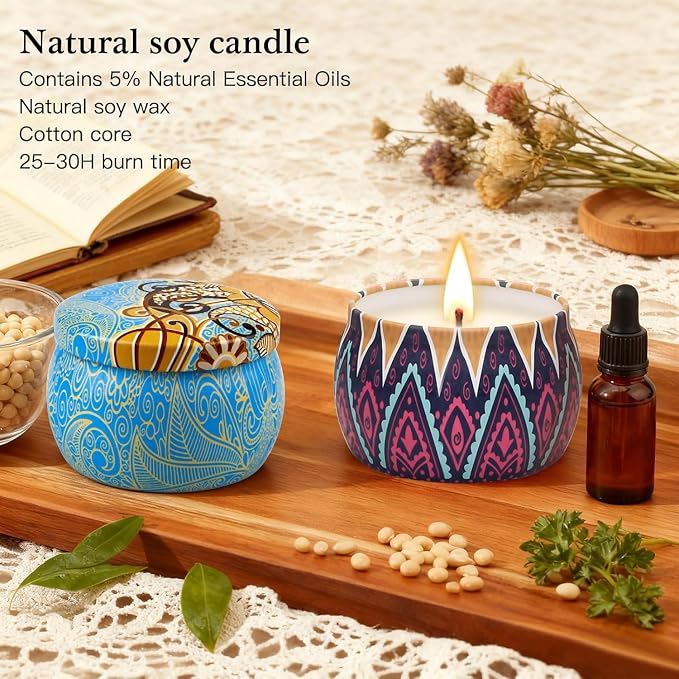 Candle Gift Set for Women, 4 Pack Long Lasting Lavender Scented Soy Candles, Aromatherapy Candles for Home Relaxation