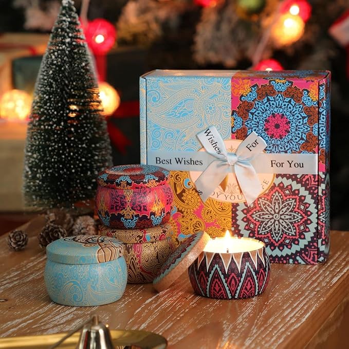 Candle Gift Set for Women, 4 Pack Long Lasting Lavender Scented Soy Candles, Aromatherapy Candles for Home Relaxation