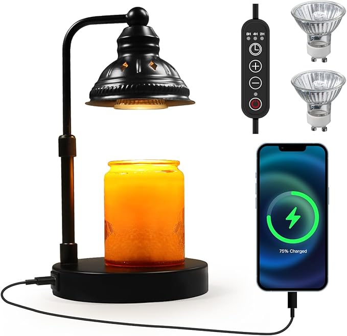 Candle Lamp, Candle Warmer Lamp with Timer (Black, USB Charger), product image