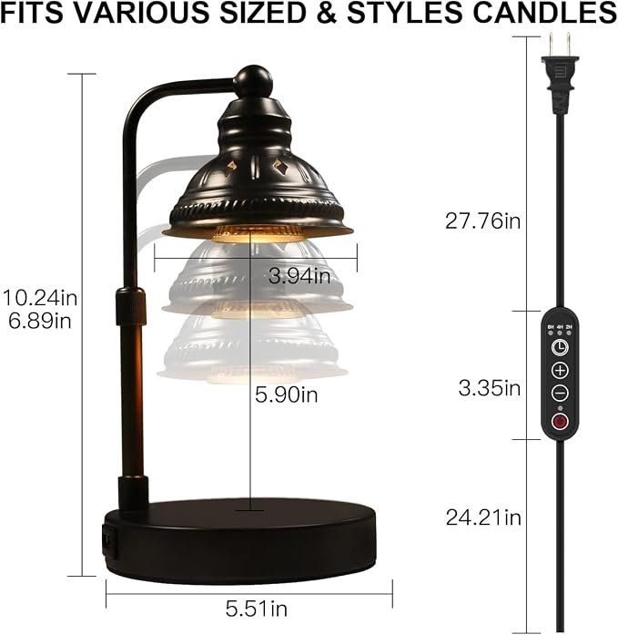 Candle Lamp, Candle Warmer Lamp with Timer (Black, USB Charger), alternate product view 3