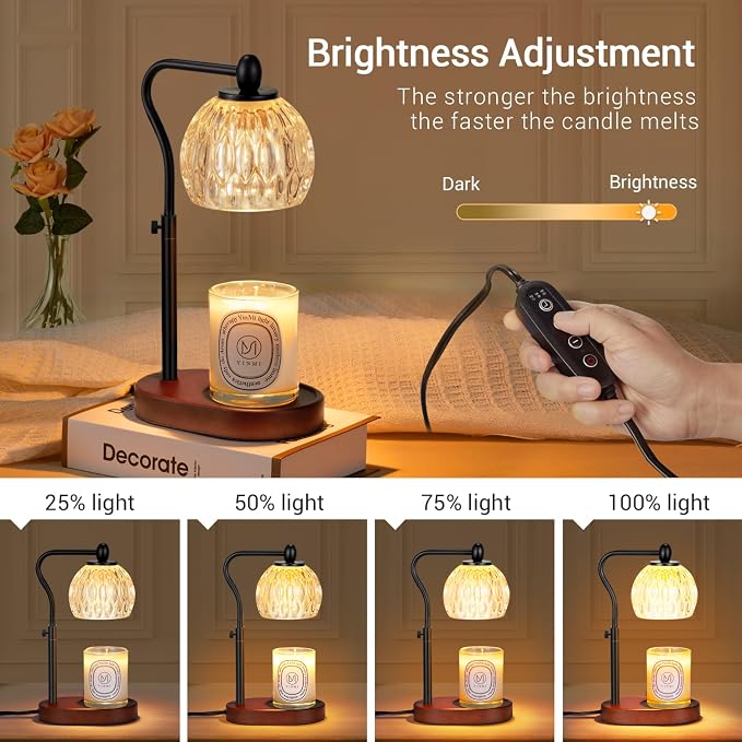 Candle Lamp with Timer & Dimmer - Height Adjustable for Scented Candles, with 2 * 50W Bulbs - Home Decor Gift for Mothers Day