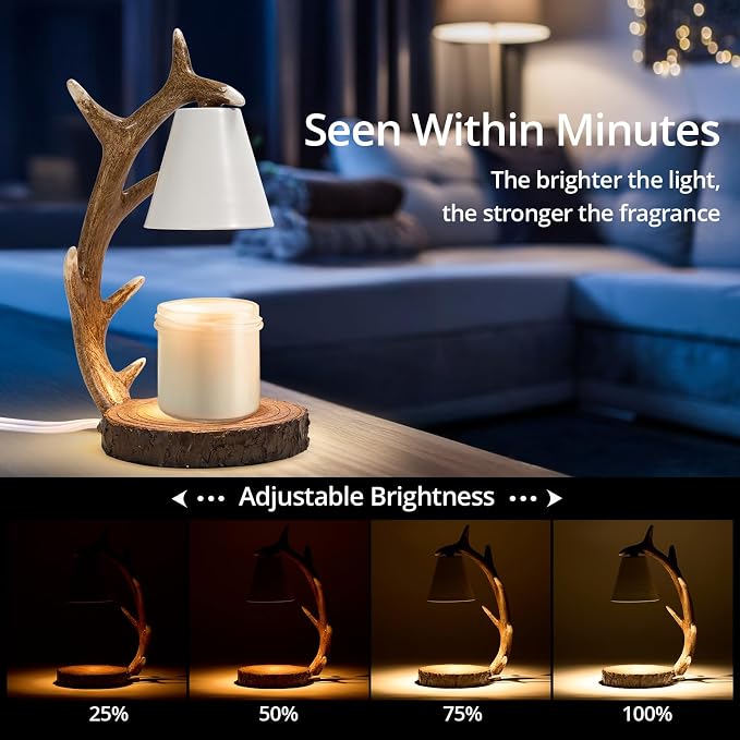 Candle Lamps,Candle Warmer Lamp with Timer Dimmer for Home Bedroom Decoration Handcrafted with Resin Reindeer Antler Design