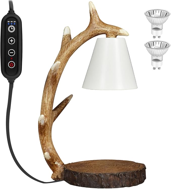 Candle Lamps,Candle Warmer Lamp with Timer Dimmer for Home Bedroom Decoration Handcrafted with Resin Reindeer Antler Design