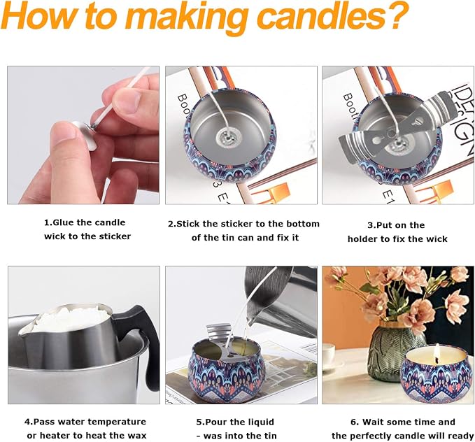Candle Making Kit - 32oz Pouring Pot, 16oz Soy Wax, Wooden Wick Holders, Candle Wicks, Stickers and Spoon, alternate product