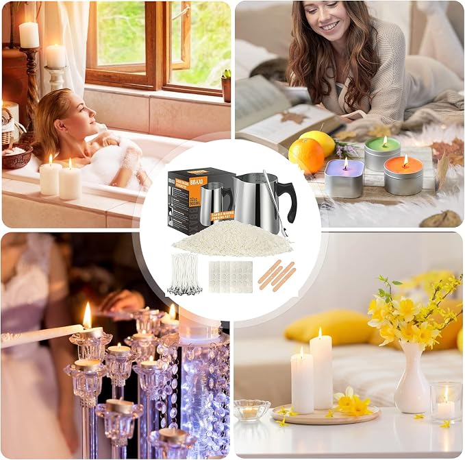 Candle Making Kit - 32oz Pouring Pot, 16oz Soy Wax, Wooden Wick Holders, Candle Wicks, Stickers and Spoon, alternate product