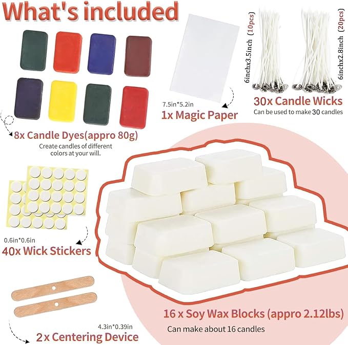 Candle Making Kit,Candle Making Supplies Include 2.12lb Soy Wax for Candle Making,Candle Wax Dyes,Candle Wicks Stickers and