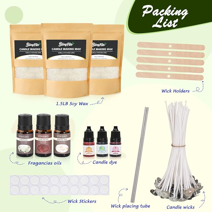 Candle Making Kit for Beginners, Soy Wax Candle Making Supplies with Natural Soy Wax, Essential Oils, Candle Dye & Candle