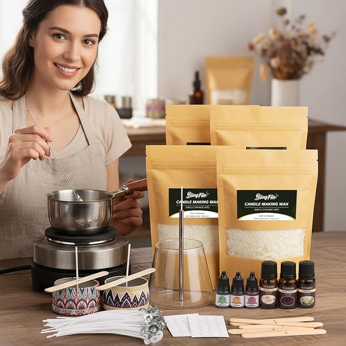 Candle Making Kit for Beginners, Soy Wax Candle Making Supplies with Natural Soy Wax, Essential Oils, Candle Dye & Candle