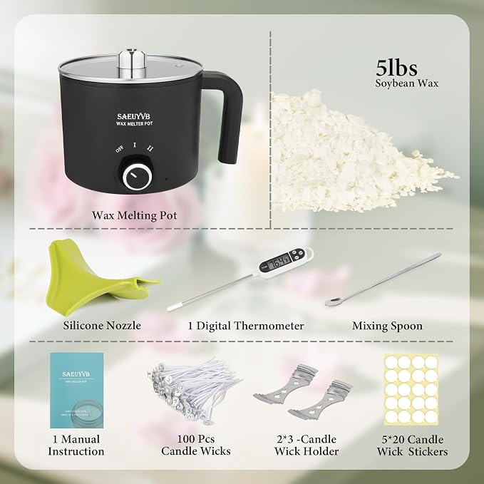Candle Making Kit,Soy Wax for Candle Making,DIY Candle Making Supplies,Including 5lbs Natural Soy Wax Flakes,Wax