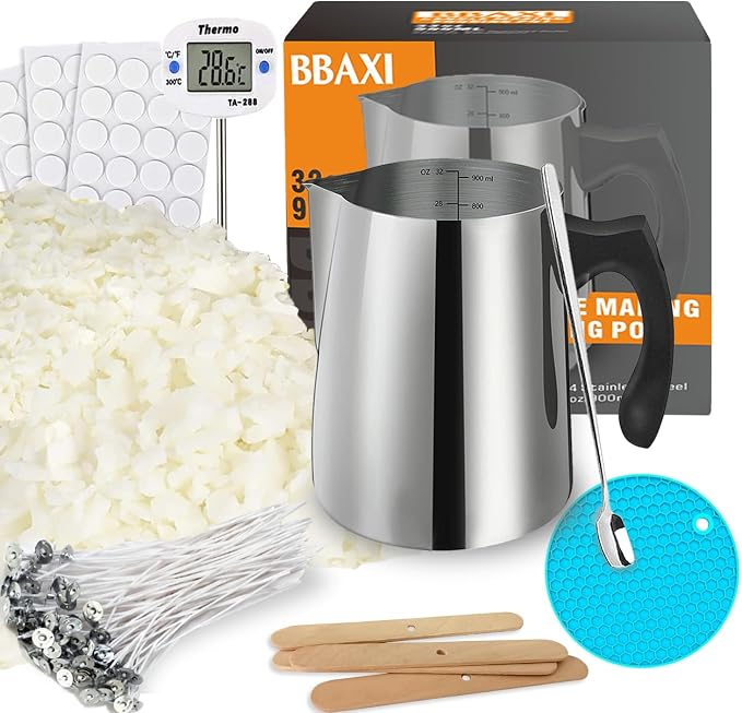 Candle Making kit Supplies, Nature Soy Wax DIY Craft Tools with 32oz Candle Making Pouring Pot,16oz Soy Wax
