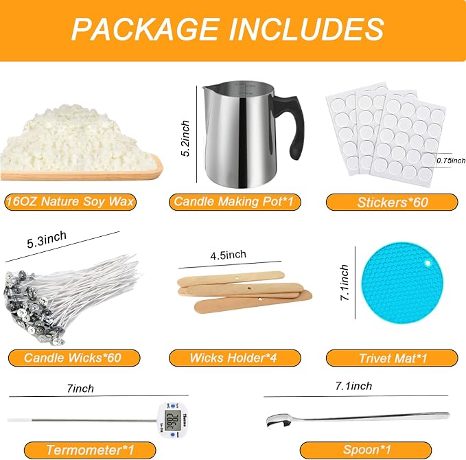 Candle Making kit Supplies, Nature Soy Wax DIY Craft Tools with 32oz Candle Making Pouring Pot,16oz Soy Wax, alternate view 2