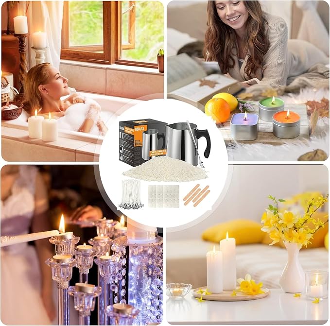 Candle Making kit Supplies, Nature Soy Wax DIY Craft Tools with 32oz Candle Making Pouring Pot,16oz Soy Wax, alternate view 8