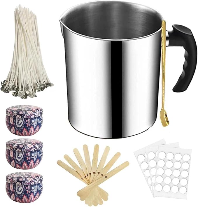 Candle Making Kit with Candle Wax Melter 1300ML Melting Pot 304 Stainless Steel Candle Pouring Pot for Melting