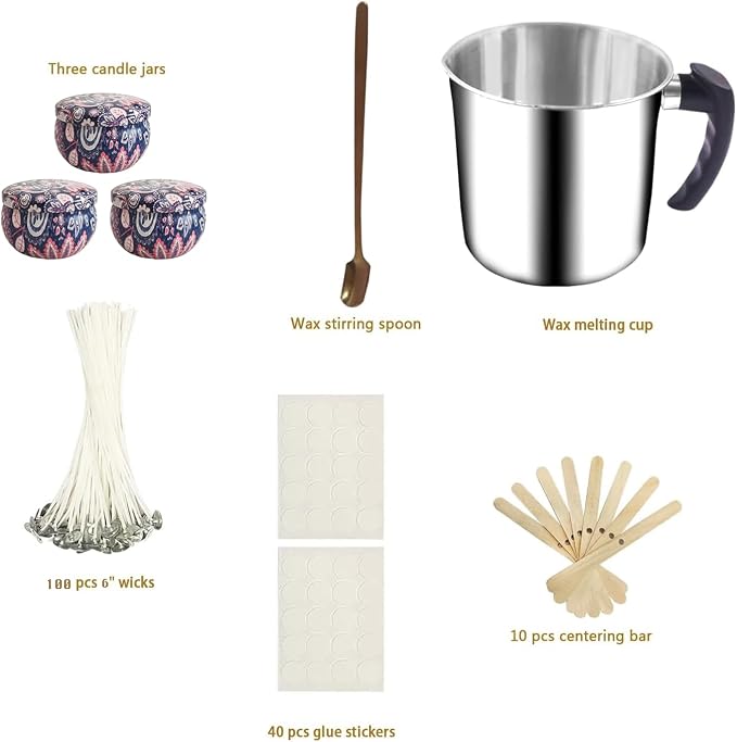 Candle Making Kit with Candle Wax Melter 1300ML Melting Pot 304 Stainless Steel Candle Pouring Pot for Melting, alternate