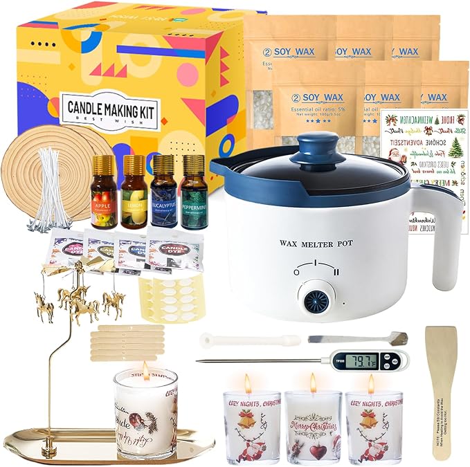 Candle Making Kit with Spinning Holder and Candle Tattoos Stickers, DIY Scented Candle Maker Set for Adult Glass Jars with