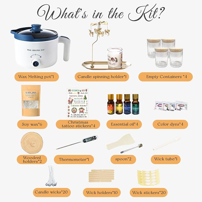 Candle Making Kit with Spinning Holder and Candle Tattoos Stickers, DIY Scented Candle Maker Set for Adult Glass Jars with