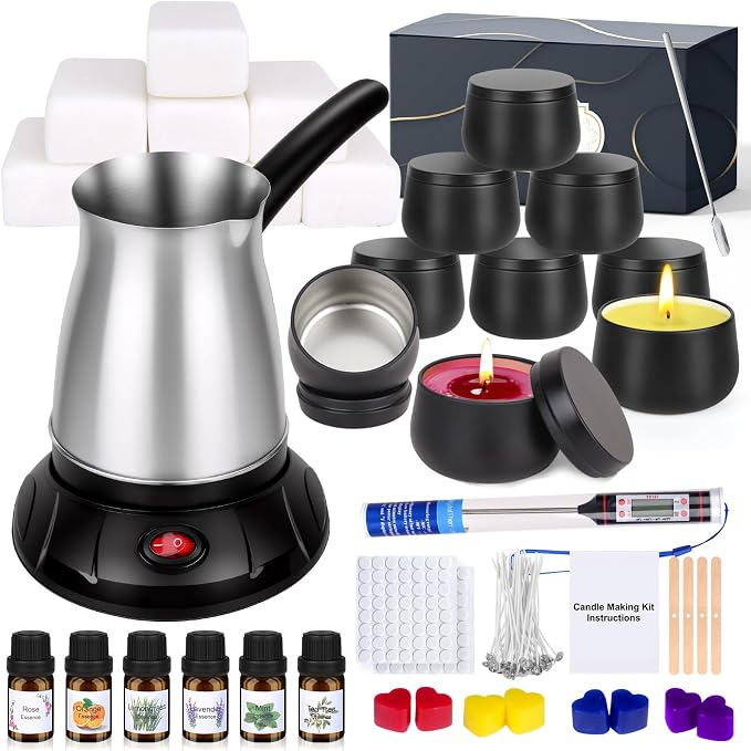 Candle Making Kit with Wax Melter, DIY Soy Candles Making Supplies for Adults and Beginners, Complete Jar Candle Kit for
