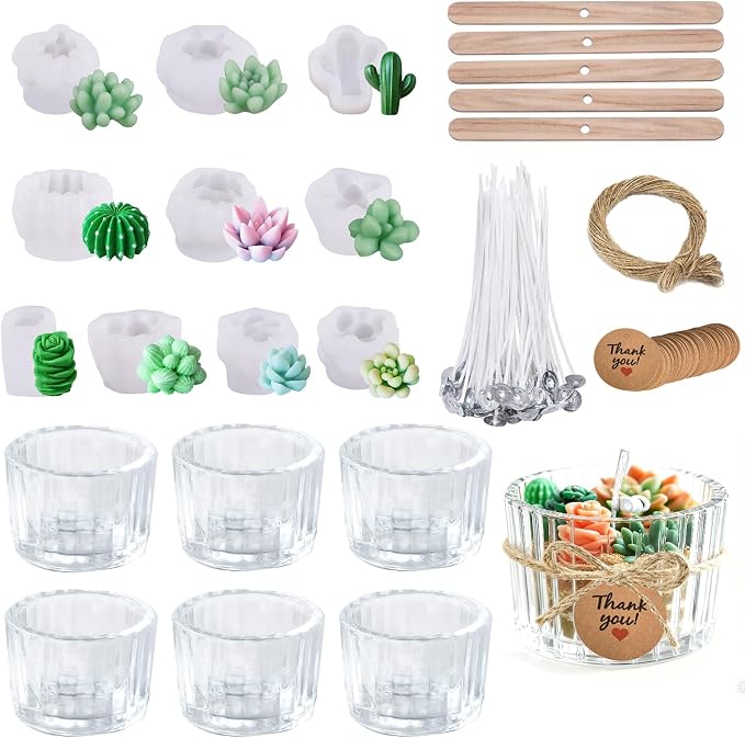 Candle Making Kits for Beginners, DIY Candle Making Supplies Include 10pcs Succulent Silicone Molds, 50pcs Gift