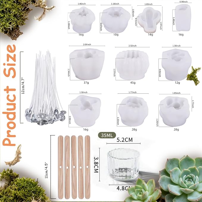 Candle Making Kits for Beginners, DIY Candle Making Supplies Include 10pcs Succulent Silicone Molds, 50pcs Gift, alternate