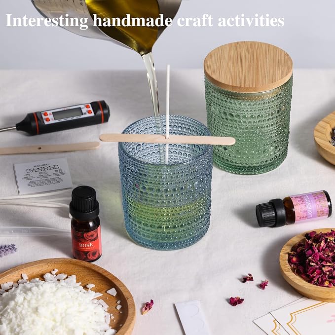 Candle Making Kits for Beginners, DIY Starter Scented Candles Making Kit - 2 Glass Jars(Blue, Green), Soy Wax, Scented, Card