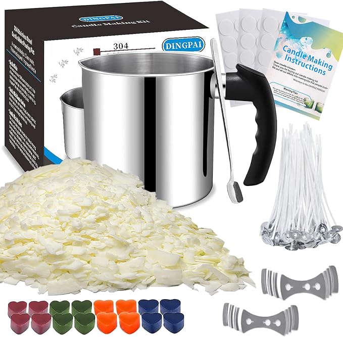 Candle Making Supplies, Complete Soy Candle Making Set Including Candle Make Pouring Pot, Candle Wicks, Wicks Sticker, 3-Hole