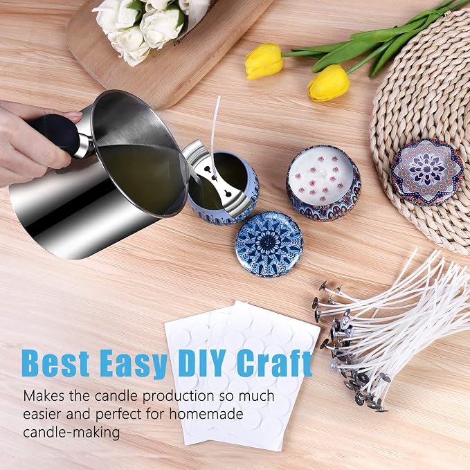 Candle Making Supplies, Complete Soy Candle Making Set Including Candle Make Pouring Pot, Candle Wicks, Wicks Sticker, 3-Hole