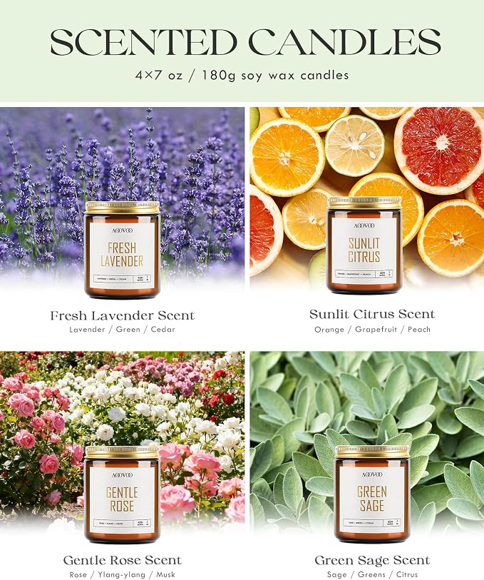 Candle Set - 4PC Scented Candles, 28 oz Soy Candles, Soy Candle for Home Scented, Lavender/Citrus/Rose/Sage, alternate