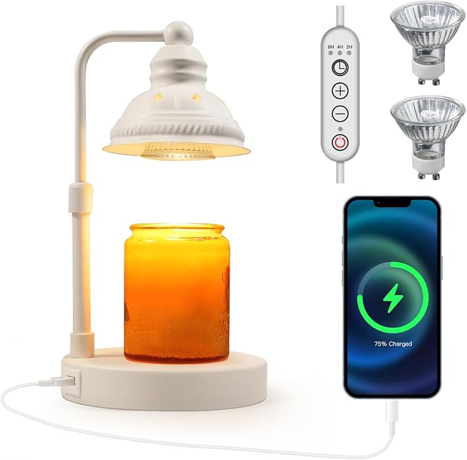 Candle Warmer, Candle Warmer Lamp with Timer, Candle Lamp with USB Charger, Gift for Mothers Day Valentines Day Christmas New