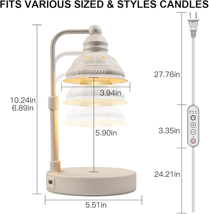 Candle Warmer, Candle Warmer Lamp with Timer, Candle Lamp with USB Charger, Gift for Mothers Day Valentines Day Christmas New
