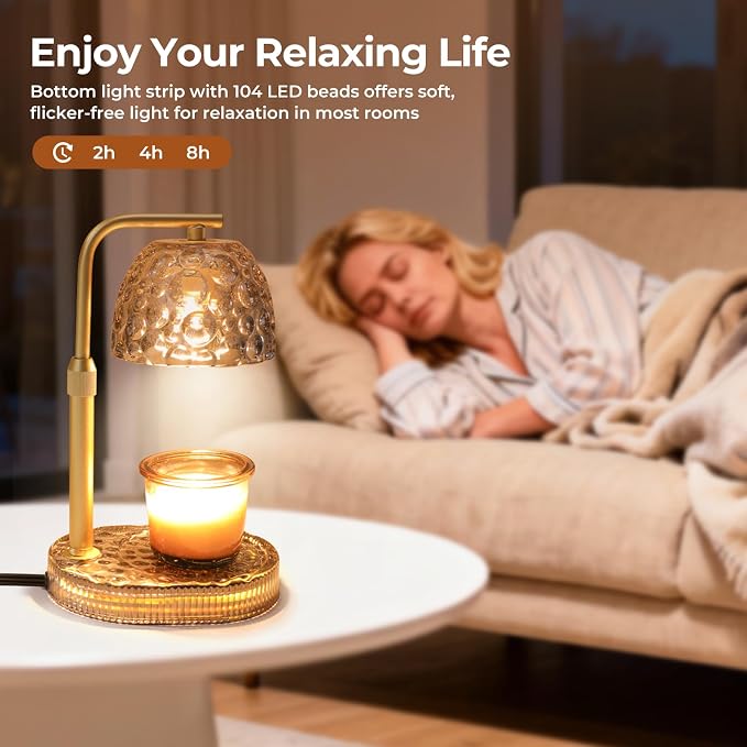 Candle Warmer Lamp Adjustable Height, Flameless 4-Level Dimmable Wax Melt Warmer for Jar Candles with 2 Bulbs, House Warming