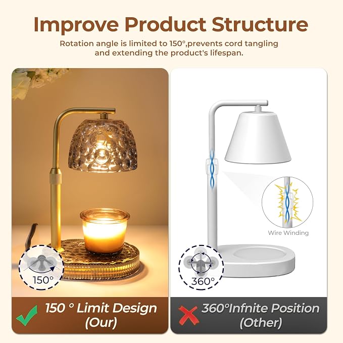 Candle Warmer Lamp Adjustable Height, Flameless 4-Level Dimmable Wax Melt Warmer for Jar Candles with 2 Bulbs, House Warming