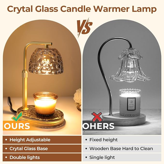 Candle Warmer Lamp Adjustable Height, Flameless 4-Level Dimmable Wax Melt Warmer for Jar Candles with 2 Bulbs, House Warming