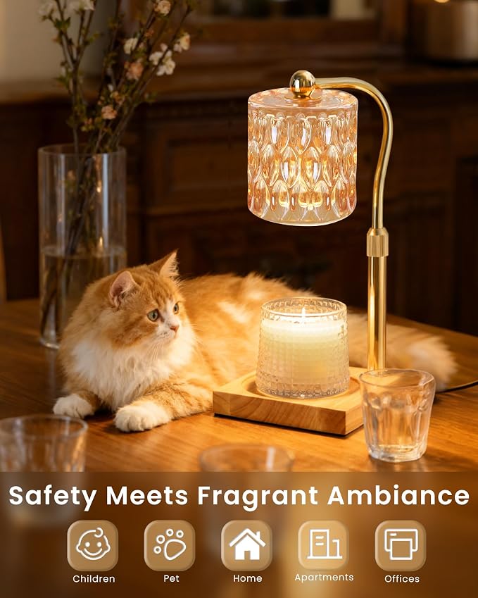 Candle Warmer Lamp Adjustable Height with Timer Dimmer, Dimmable Glass Wax Melt Warmer Light for Scented Jar, Present for