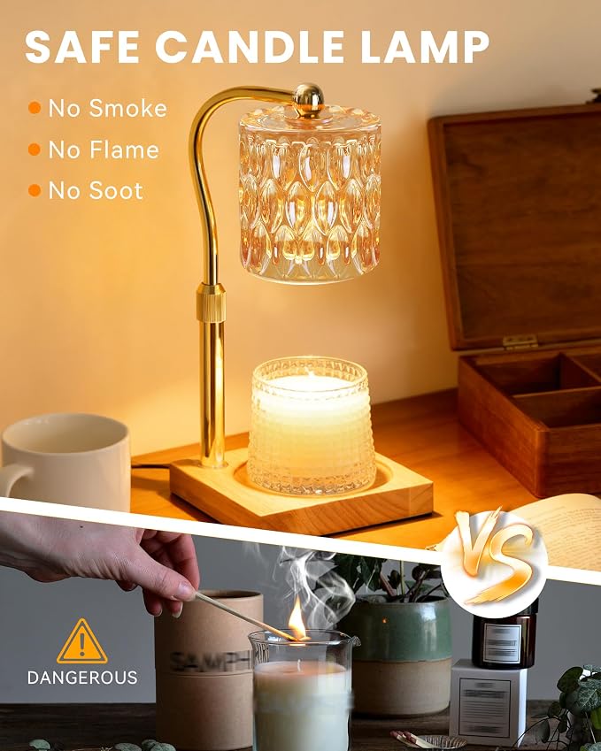 Candle Warmer Lamp Adjustable Height with Timer Dimmer, Dimmable Glass Wax Melt Warmer Light for Scented Jar, Present for