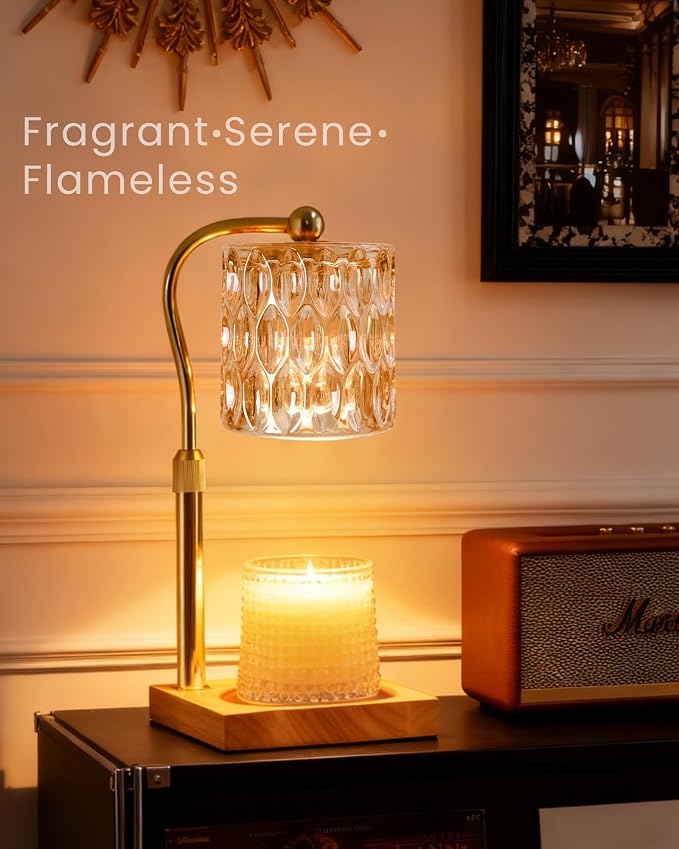 Candle Warmer Lamp Adjustable Height with Timer Dimmer, Dimmable Glass Wax Melt Warmer Light for Scented Jar, Present for