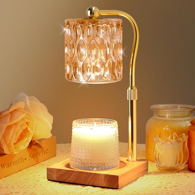Candle Warmer Lamp Adjustable Height with Timer Dimmer, Dimmable Glass Wax Melt Warmer Light for Scented Jar, Present for