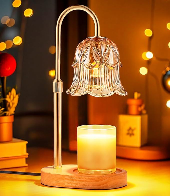 Candle Warmer Lamp Adjustable Timer - Electric Flower Glass Candles Warmers Adjustable Height Dimmable Vintage Base Modern