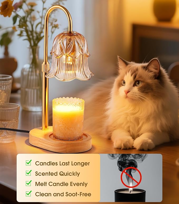 Candle Warmer Lamp Adjustable Timer - Electric Flower Glass Candles Warmers Adjustable Height Dimmable Vintage Base Modern