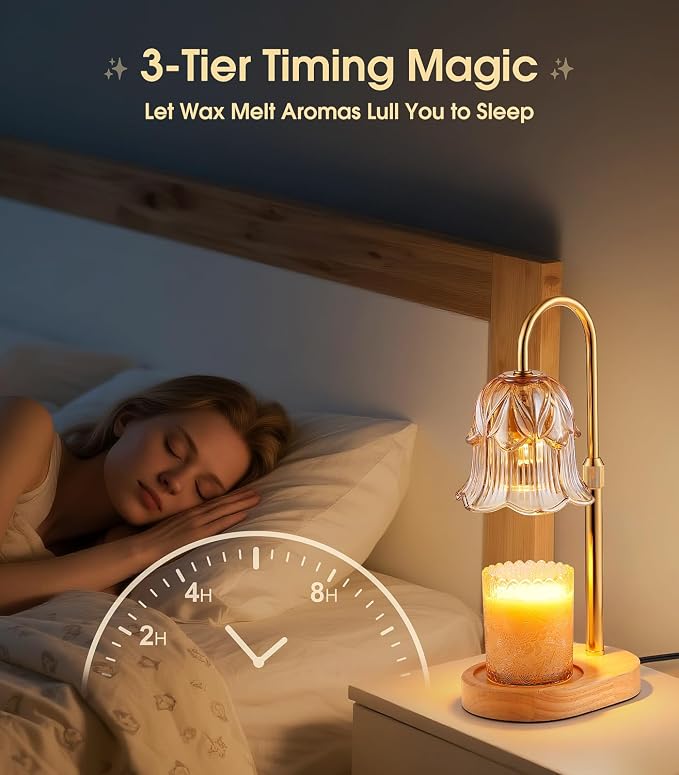 Candle Warmer Lamp Adjustable Timer - Electric Flower Glass Candles Warmers Adjustable Height Dimmable Vintage Base Modern