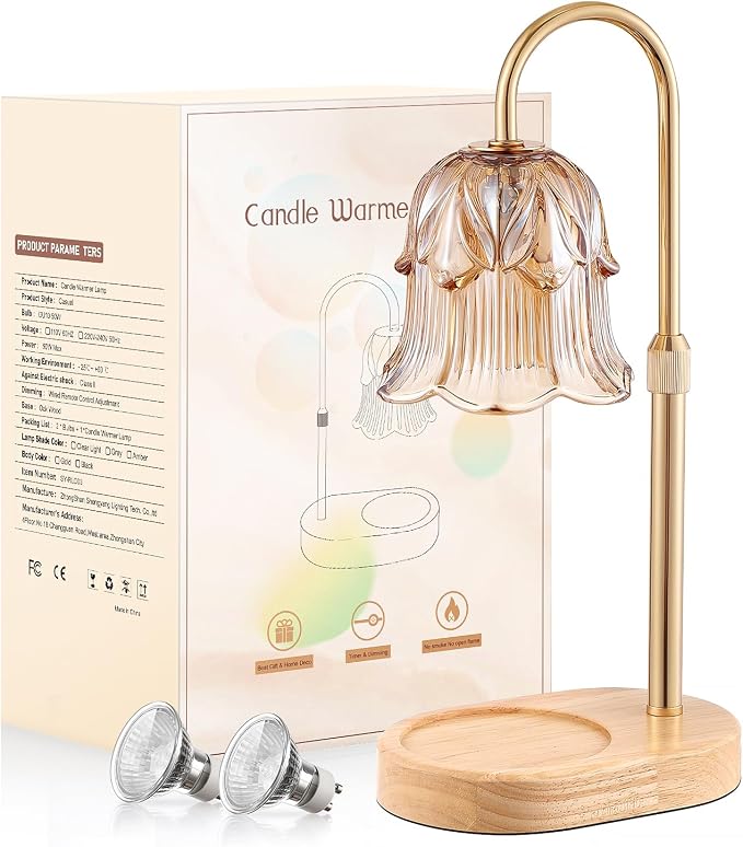 Candle Warmer Lamp Adjustable Timer - Electric Flower Glass Candles Warmers Adjustable Height Dimmable Vintage Base Modern