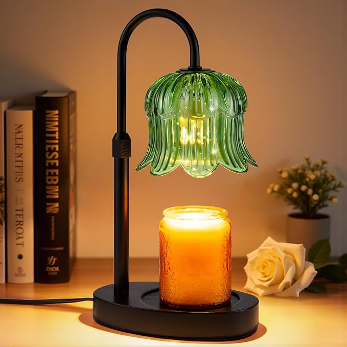 Candle Warmer Lamp Adjustable Timer Electric-Green Flower-Shaped Wax lamp, product image