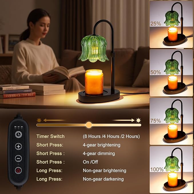 Candle Warmer Lamp Adjustable Timer Electric-Green Flower-Shaped Wax lamp, alternate product view 3