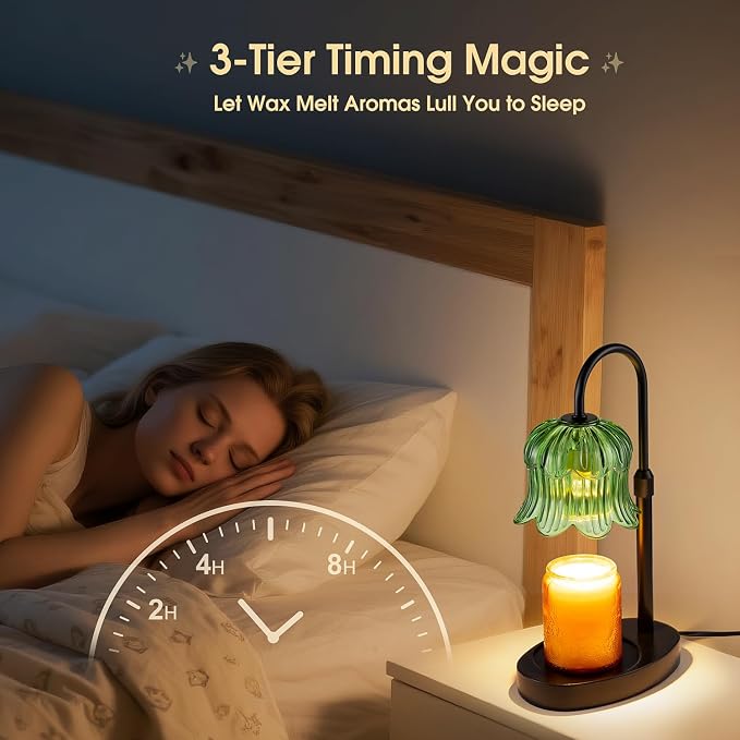 Candle Warmer Lamp Adjustable Timer Electric-Green Flower-Shaped Wax lamp, alternate product view 4