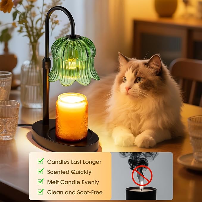 Candle Warmer Lamp Adjustable Timer Electric-Green Flower-Shaped Wax lamp, alternate product view 5