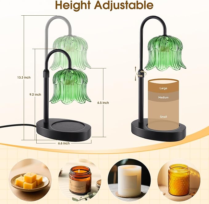 Candle Warmer Lamp Adjustable Timer Electric-Green Flower-Shaped Wax lamp, alternate product view 6