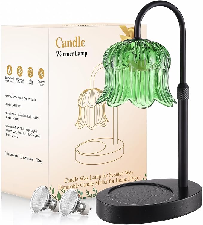 Candle Warmer Lamp Adjustable Timer Electric-Green Flower-Shaped Wax lamp, alternate product view 8