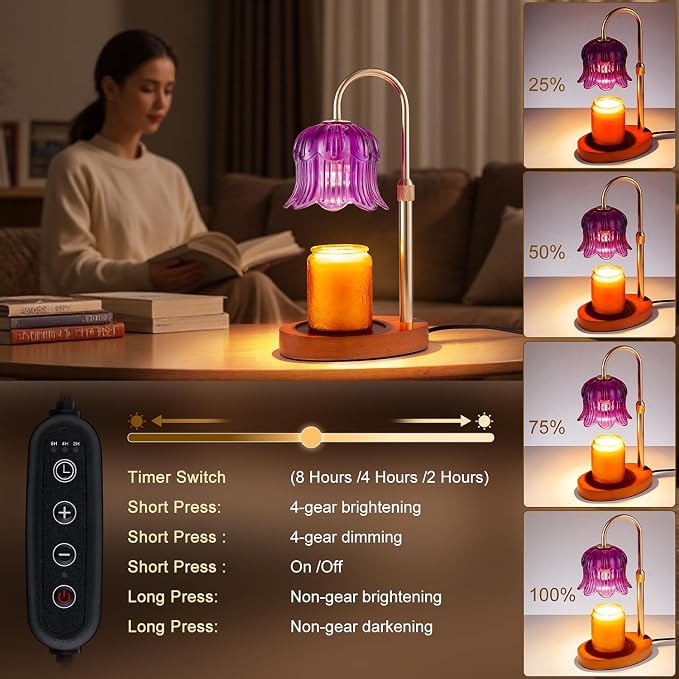 Candle Warmer Lamp Adjustable Timer Electric-Purple Flower-Shaped Wax lamp glass gold, alternate product view 3