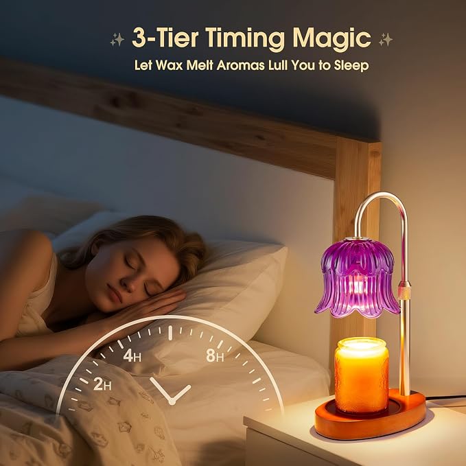 Candle Warmer Lamp Adjustable Timer Electric-Purple Flower-Shaped Wax lamp glass gold, alternate product view 4